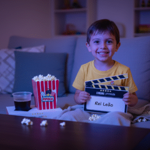 crianaça assisitindo fime com o Kit cinema