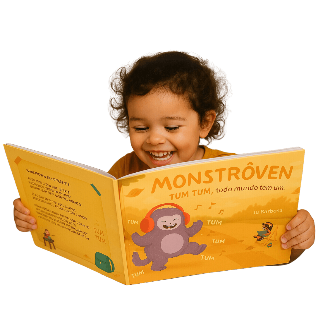 Criança lendo o livro Monstrôven