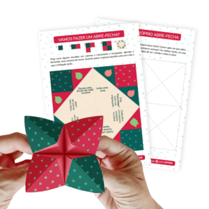 Abre-Fecha de Natal para imprimir, com ilustrações natalinas e desafios divertidos para crianças.