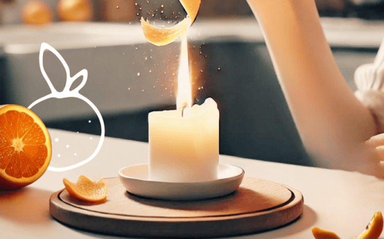 fazendo o experimento casca de laranja inflamavel