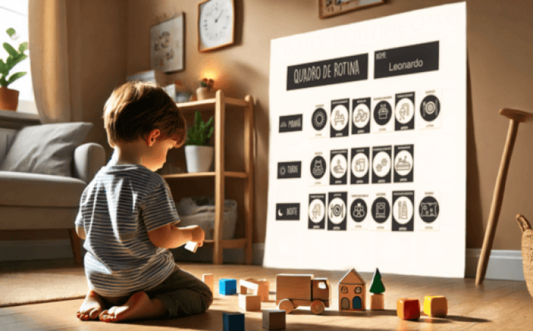 um menino brincando no chão com brinquedos de empilhar - rotina para crianças de 2 a 4 anos